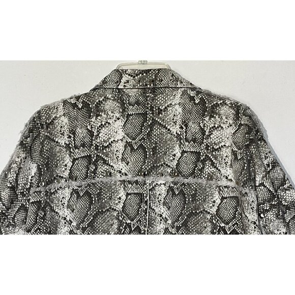 ZARA Snake Print Raw Hem Studded Rhinestones Denim Jean Oversize Jacket - Picture 10 of 12